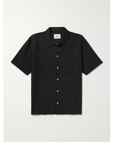 Folk Gabe Cotton And Linen-blend Shirt - Black