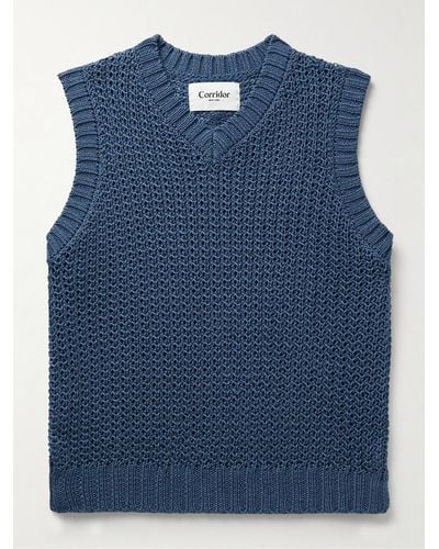 Corridor NYC Open-knit Cotton Jumper Vest - Blue