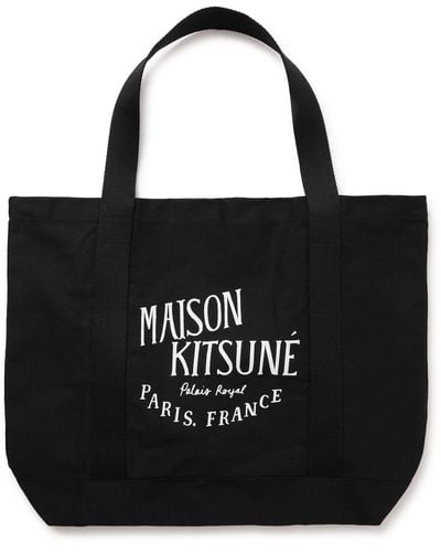 Maison Kitsuné Palais Royal Logo-print Cotton-canvas Tote Bag - Black