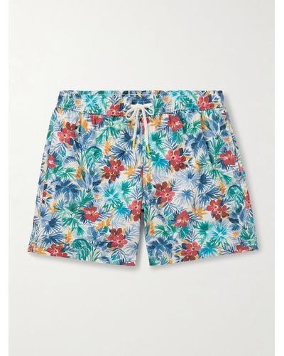 Hartford Straight-leg Mid-length Floral-print Swim Shorts - Blue