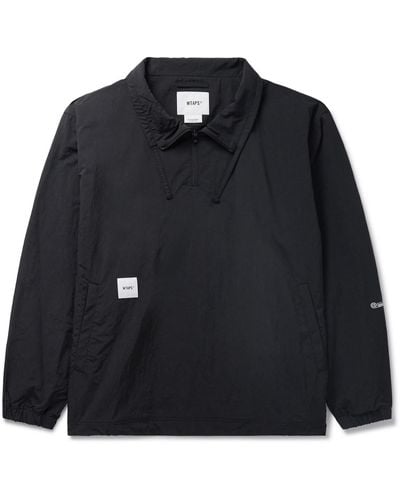 WTAPS Kayan Logo-appliquéd Crinkled-nylon Half-zip Jacket - Black