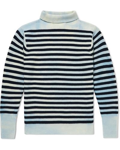 Barena Tie-dyed Striped Ribbed Wool Rollneck Sweater - Blue