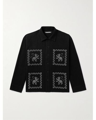 Neighborhood Embroidered Cotton And Linen-blend Jacket - Black