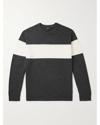 Theory Hilles Striped Wool-blend Sweater - Black