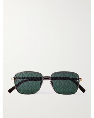Dior CD Diamond S4U silberfarbene Sonnenbrille mit D-Rahmen und Details aus Azetat in Schildpattoptik - Grün