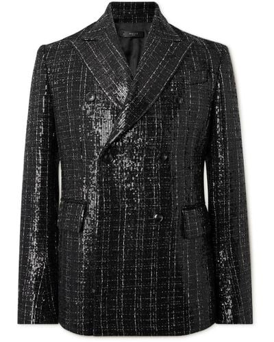 Amiri Double-breasted Checked Sequinned Bouclé Blazer - Black