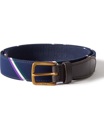 Polo Ralph Lauren Wimbledon Leather-trimmed Striped Canvas Belt - Blue