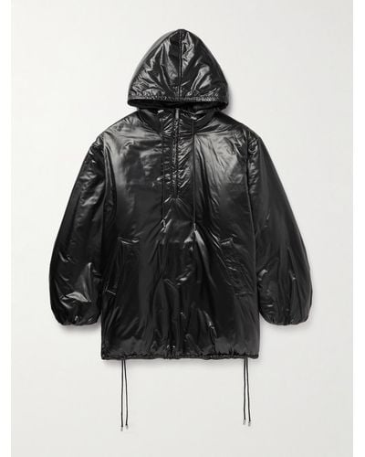 Saint Laurent Oversized Logo-embroidered Padded Shell Half-zip Hooded Jacket - Black