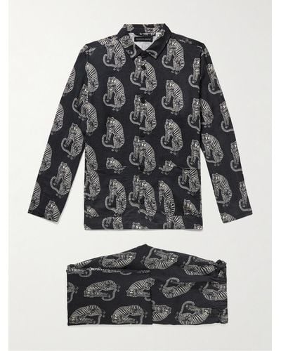 Desmond & Dempsey Printed Linen Pyjama Set - Black