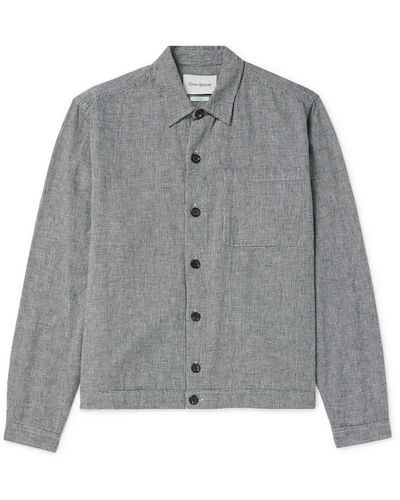 Oliver Spencer Milford Houndstooth Cotton And Linen-blend Jacket - Gray