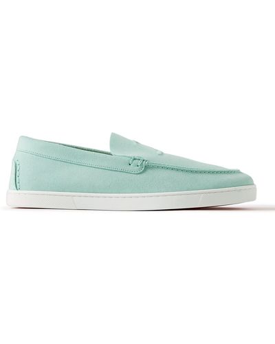 Christian Louboutin Varsiboat Logo-embossed Suede Loafers - Green