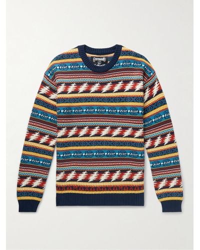 Schott Nyc Grateful Dead Fair Isle Cotton Jumper - Blue