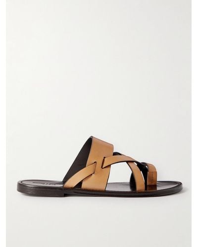 Saint Laurent Culver Leather Sandals - Brown