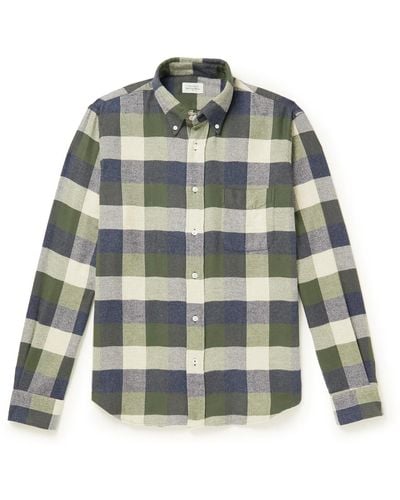 Hartford Pitt Button-down Collar Checked Cotton-flannel Shirt - Green