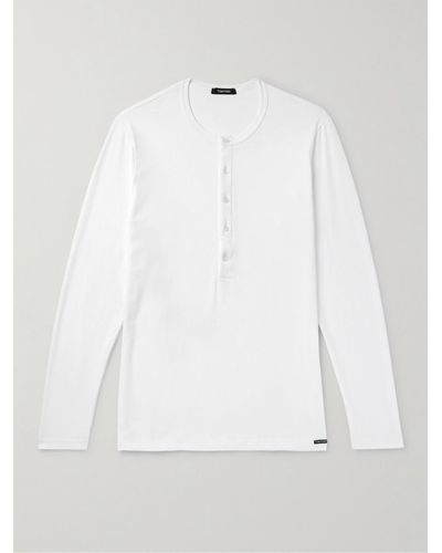 Tom Ford Stretch-cotton Jersey Henley Pyjama T-shirt - White
