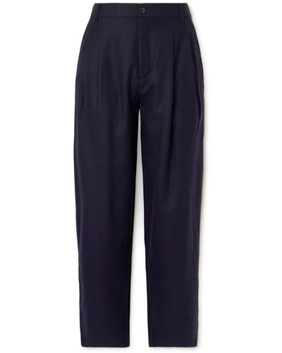 A Kind Of Guise Straight-leg Pleated Stretch-wool Flannel Pants - Blue