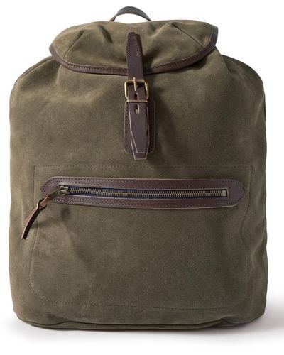 Bleu De Chauffe Camp Leather-trimmed Suede Backpack - Green