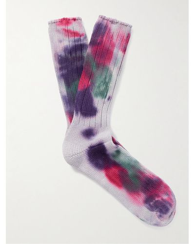 Anonymous Ism Scatter Dye Tie-dyed Ribbed Cotton-blend Socks - Pink