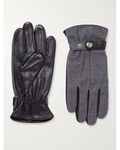 Dents Guildford Mélange Flannel and Leather Gloves - Nero
