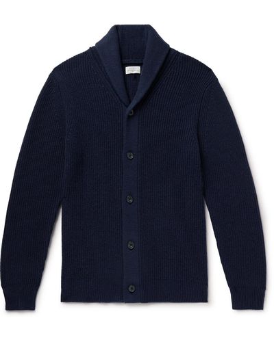Hartford Shawl-collar Ribbed Wool And Cashmere-blend Cardigan - Blue