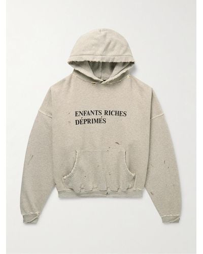 Enfants Riches Deprimes Logo-print Distressed Cotton-jersey Hoodie - Natural