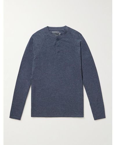 Faherty Cloud Pima Cotton And Modal-blend Jersey Henley T-shirt - Blue