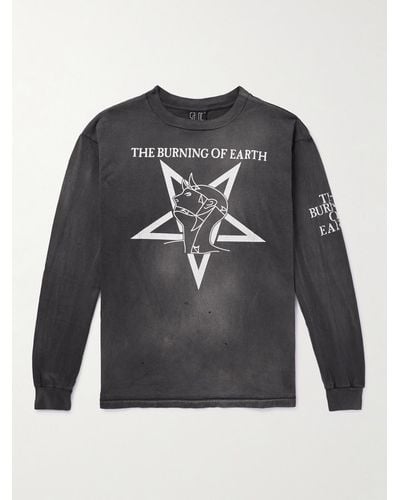 SAINT Mxxxxxx Burning Of Earth Oberteil aus Baumwoll-Jersey mit Distressed-Details und Print - Grau