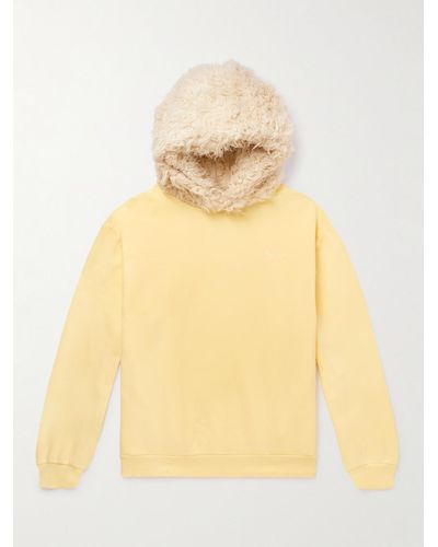 Marni Logo-embroidered Fleece-trimmed Cotton-jersey Hoodie - Yellow