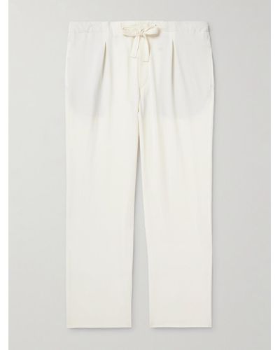 STÒFFA Straight-leg Pleated Wool-seersucker Drawstring Trousers - White