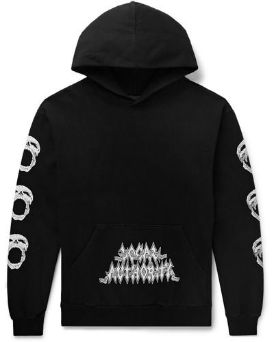 Local Authority Stack Skull Printed Canvas-panelled Cotton-jersey Hoodie - Black