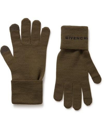 Givenchy 4g Logo-embroidered Wool Gloves - Green
