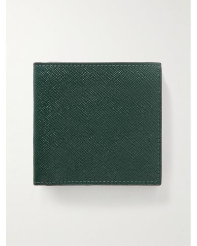 Smythson Panama Cross-grain Leather Billfold Wallet - Green