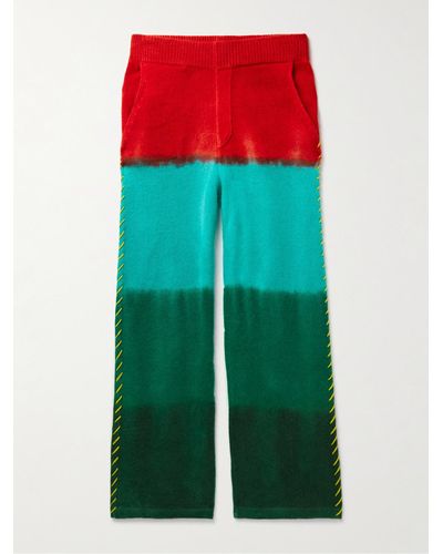 The Elder Statesman Straight-leg Embroidered Tie-dyed Cashmere Pants - Green