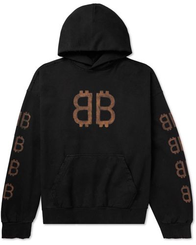 Balenciaga Crypto Logo-print Bleached Cotton-jersey Hoodie - Black