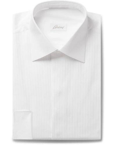 Brioni White Slim-fit Bib-front Double-cuff Cotton-voile Shirt