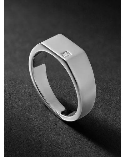 Miansai Geo Silver Diamond Signet Ring - Metallic