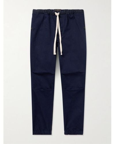 Beams Plus Gym Tapered Stretch-cotton Twill Drawstring Trousers - Blue