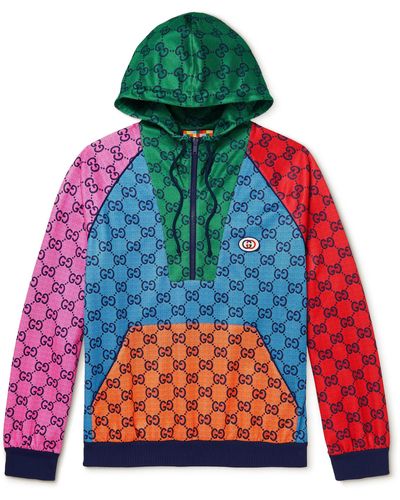 Gucci Colour-block Logo-print Tech-jersey Half-zip Hoodie - Multicolor