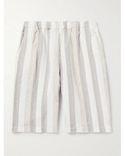 Beams Plus Easy Wide-leg Striped Herringbone Linen Shorts - White