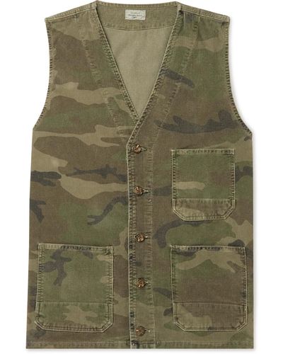 Hartford Will Camouflage-print Garment-dyed Cotton-corduroy Gilet - Green
