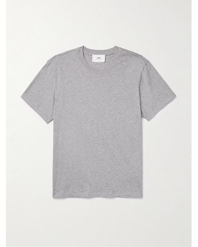 Ami Paris Logo-embroidered Cotton-jersey T-shirt - Grey