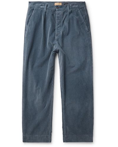 Federico Curradi Wide-leg Pleated Cotton-blend Corduroy Pants - Blue