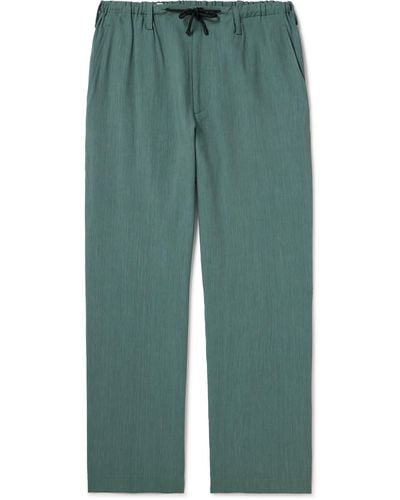 Dries Van Noten Cropped Wide-leg Linen-blend Pants - Green