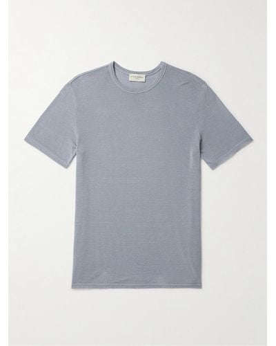 Officine Generale Garment-dyed Tm Lyocell And Linen-blend T-shirt - Blue