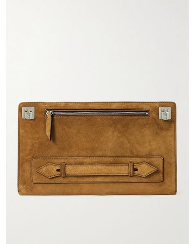 Metier Runaway Leather-trimmed Suede Pouch - Natural