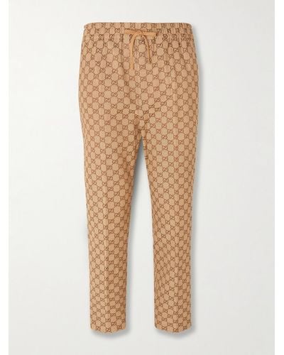 Gucci Beige Tapered Cropped Logo-Jacquard Cotton-Blend Suit Trousers - Neutro