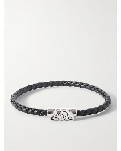 Alexander McQueen Braided Leather And Silver-tone Bracelet - Metallic