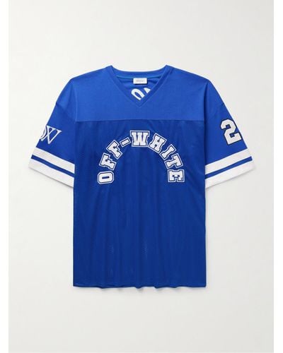 Off-White c/o Virgil Abloh T-shirt in jersey e mesh con ricamo e logo applicato - Blu