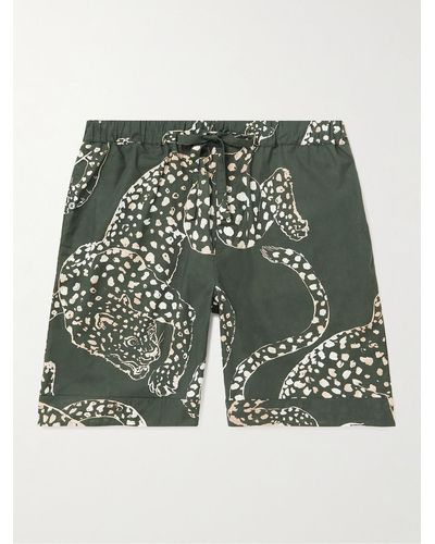 Desmond & Dempsey Printed Cotton-poplin Pyjama Shorts - Green
