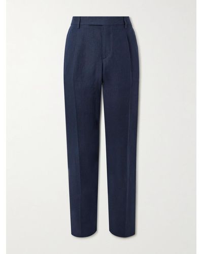 Lardini Straight-leg Pleated Linen Suit Pants - Blue